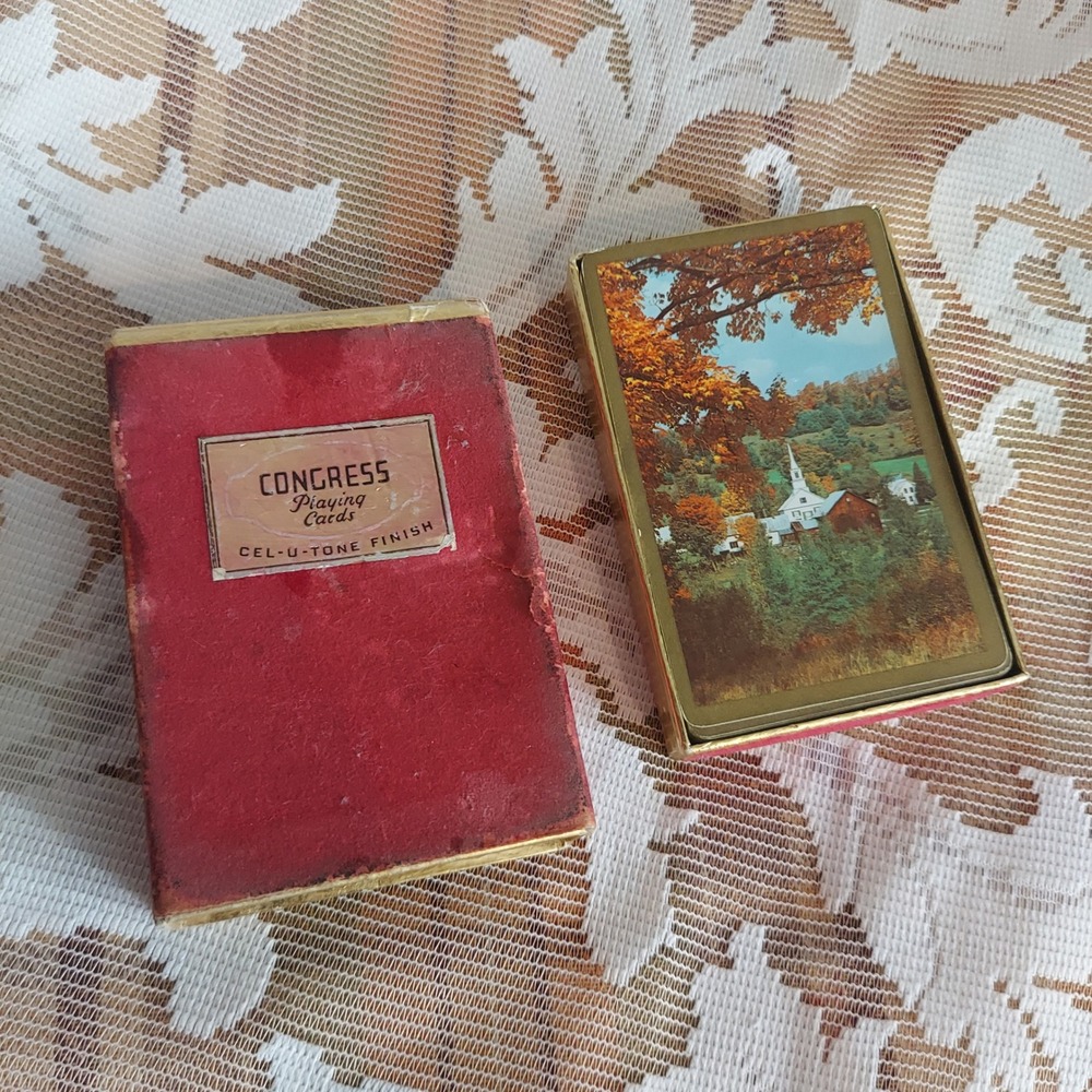 Vintage Congress Playing Cards Cel-u-tone Finish Autumn Landscape Scenic Deck